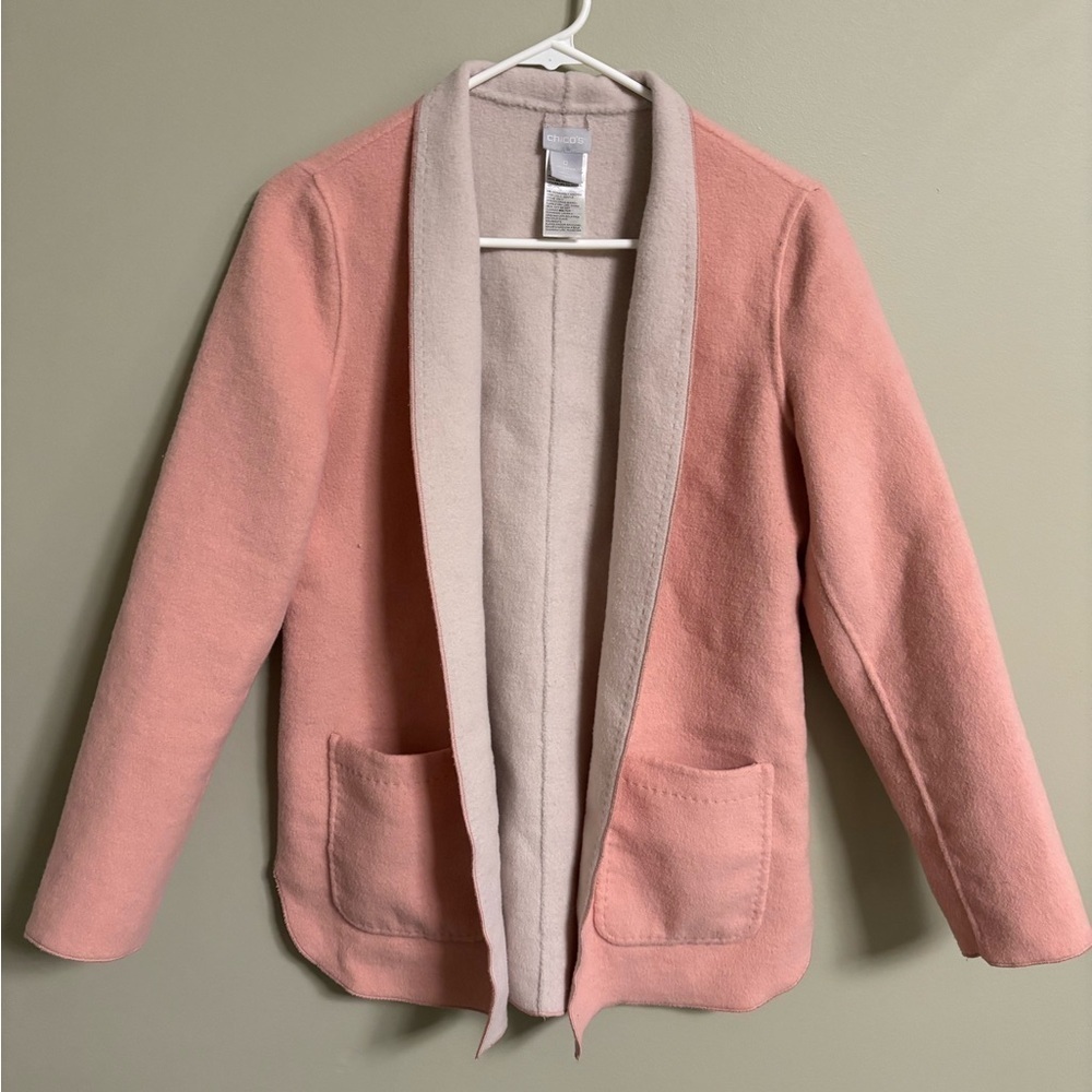 Chico’s Wool Blend Open Jacket Cardigan Size 0/ Small (4-6) Pink Pockets